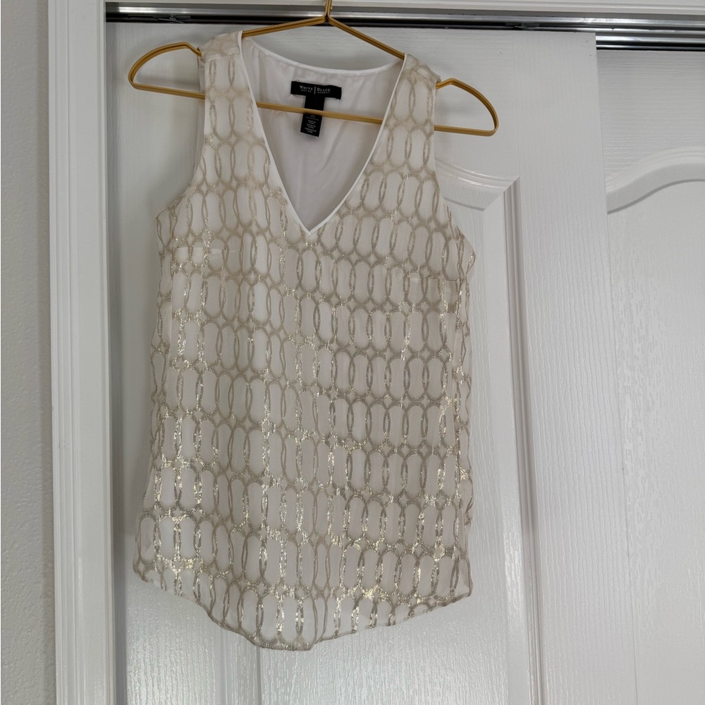 WHBM Ivory & Gold Silk Sleeveless Top